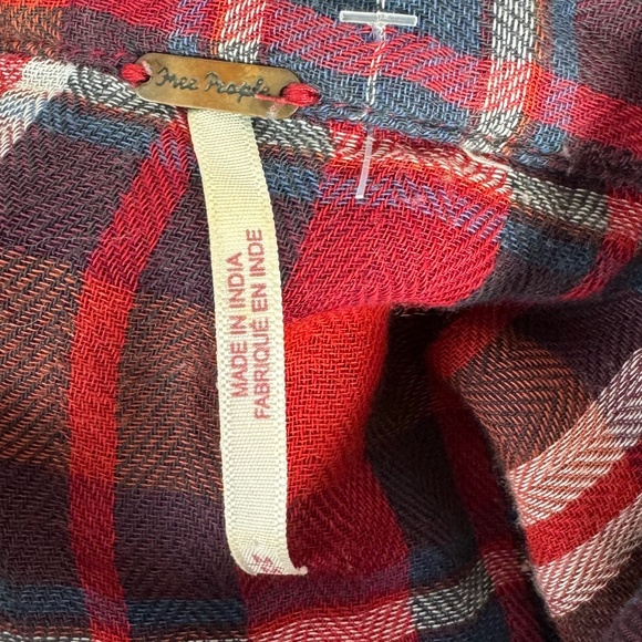 Free People Magical Plaid Red/Blue Embroidered Plaid Shirt Sz M - Picture 5 of 7